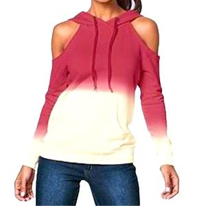 NWT. PINK & White tie dye, cold shoulder hooded sweatshirt. XL